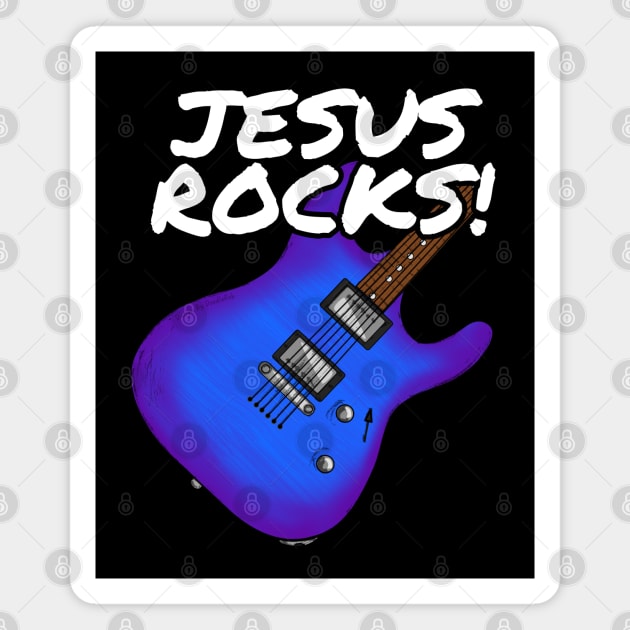 Jesus Rocks Electric Guitar Church Guitarist (Blue) Magnet by doodlerob